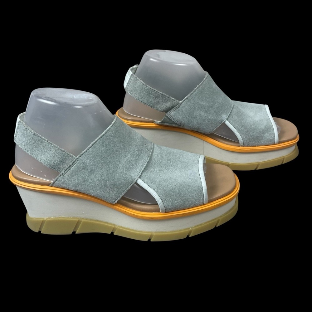Sorel Gray Suede Platform Joanie III Slingback Wedge Sandals Womens 9.5